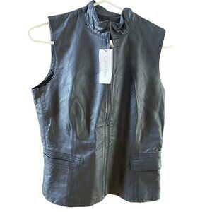 FREE SHIP!! BEAUTIFUL! Calvin Klein NWT Black Butter SOFT Leather Vest/Top M